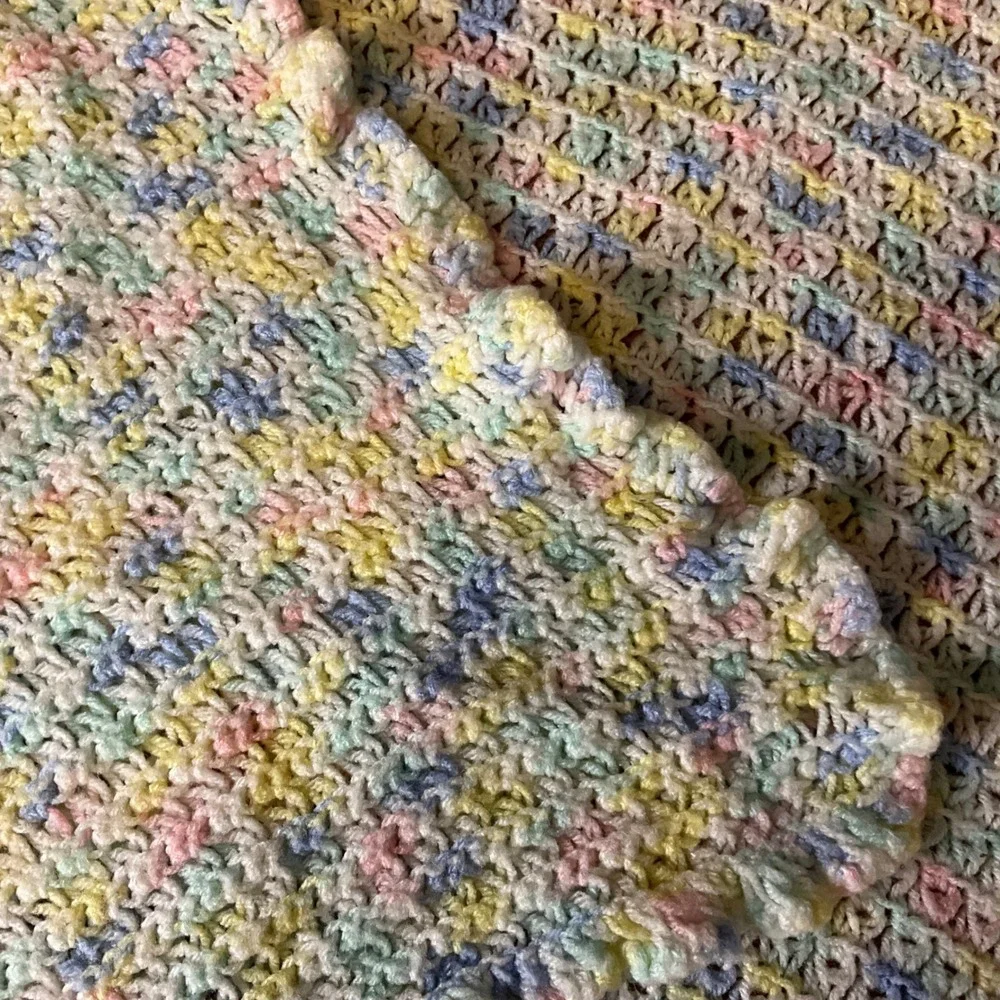 Handmade Baby Blanket Pastel Multi Color Crochet Heirloom‎ Gramma Made